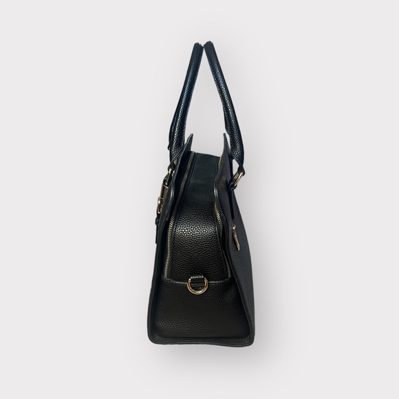 Black Leather with Gold Buckle Accent Shoulder Bag - Picture 3 of 8